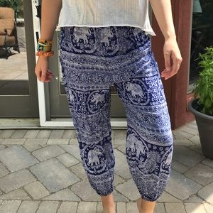 Blue elephant print harem pants